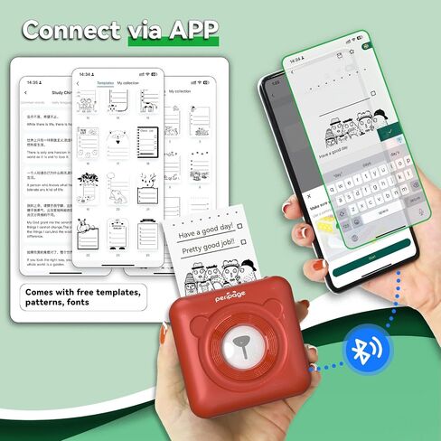 Mini Pocket Bluetooth Printer, Portable Thermal Sticker Maker, Bluetooth Connected Phone, Compatible with iOS&Android, for Journal/DIY Scrapbook/Travel/Notes/Lists/Label/Memo,Photos 304DPI (Red) in Saudi Arabia