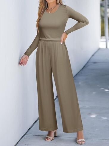 Nlife Tank Top Sleeveless Flare Jumpsuit with Pockets Women Crew Neck Zipper Back Romper Halter Jumper Wide leg Bodysuits in Saudi Arabia