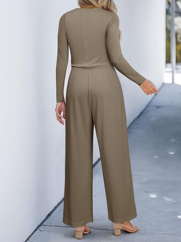 Nlife Tank Top Sleeveless Flare Jumpsuit with Pockets Women Crew Neck Zipper Back Romper Halter Jumper Wide leg Bodysuits in Saudi Arabia