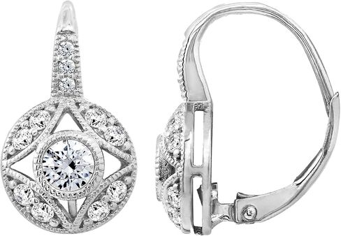 Leverback Drop & Dangle Earrings for Women by DIAMONBLISS | 14K Yellow Gold, Rose Gold, Platinum Plated 925 Sterling Silver | 1 Carat Round Cut Cubic Zirconia CZ Simulated Diamond | Vintage Antique Earrings in Saudi Arabia