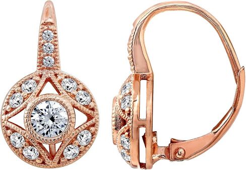 Leverback Drop & Dangle Earrings for Women by DIAMONBLISS | 14K Yellow Gold, Rose Gold, Platinum Plated 925 Sterling Silver | 1 Carat Round Cut Cubic Zirconia CZ Simulated Diamond | Vintage Antique Earrings in Saudi Arabia