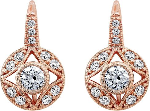 Leverback Drop & Dangle Earrings for Women by DIAMONBLISS | 14K Yellow Gold, Rose Gold, Platinum Plated 925 Sterling Silver | 1 Carat Round Cut Cubic Zirconia CZ Simulated Diamond | Vintage Antique Earrings in Saudi Arabia
