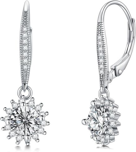 Moissanite Leverback Earrings for Women 18K White Gold Plated 925 Sterling Silver 1-2CT Moissanite Dangle Earrings Simulated Diamond D Color Moissanite Drop Earrings Birthday Wedding Anniversary Christmas Gifts for Her Wife in Saudi Arabia