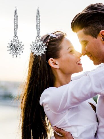 Moissanite Leverback Earrings for Women 18K White Gold Plated 925 Sterling Silver 1-2CT Moissanite Dangle Earrings Simulated Diamond D Color Moissanite Drop Earrings Birthday Wedding Anniversary Christmas Gifts for Her Wife in Saudi Arabia