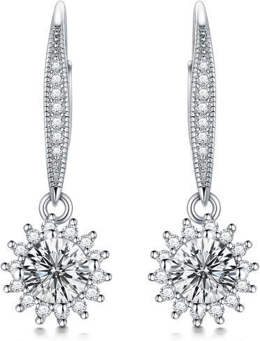 Moissanite Leverback Earrings for Women 18K White Gold Plated 925 Sterling Silver 1-2CT Moissanite Dangle Earrings Simulated Diamond D Color Moissanite Drop Earrings Birthday Wedding Anniversary Christmas Gifts for Her Wife in Saudi Arabia