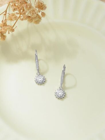 Moissanite Leverback Earrings for Women 18K White Gold Plated 925 Sterling Silver 1-2CT Moissanite Dangle Earrings Simulated Diamond D Color Moissanite Drop Earrings Birthday Wedding Anniversary Christmas Gifts for Her Wife in Saudi Arabia