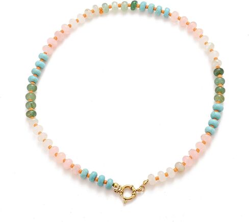 الحجر الطبيعي مطرز قلادة للنساء بوهو اليدوية مطرز قلادة الخرز الملونة المختنق قلادة 14 كيلو الذهب مطلي مشبك دائري سيرفر الشاطئ قلادة الصيف المجوهرات هدية in Kuwait