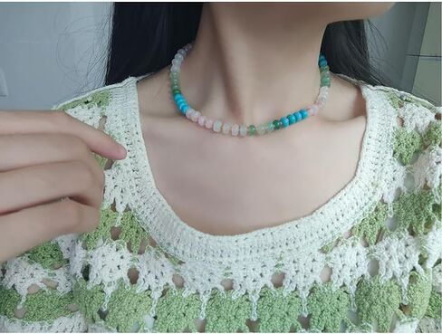 الحجر الطبيعي مطرز قلادة للنساء بوهو اليدوية مطرز قلادة الخرز الملونة المختنق قلادة 14 كيلو الذهب مطلي مشبك دائري سيرفر الشاطئ قلادة الصيف المجوهرات هدية in Kuwait