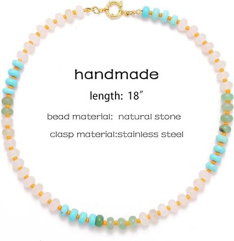 الحجر الطبيعي مطرز قلادة للنساء بوهو اليدوية مطرز قلادة الخرز الملونة المختنق قلادة 14 كيلو الذهب مطلي مشبك دائري سيرفر الشاطئ قلادة الصيف المجوهرات هدية in Kuwait