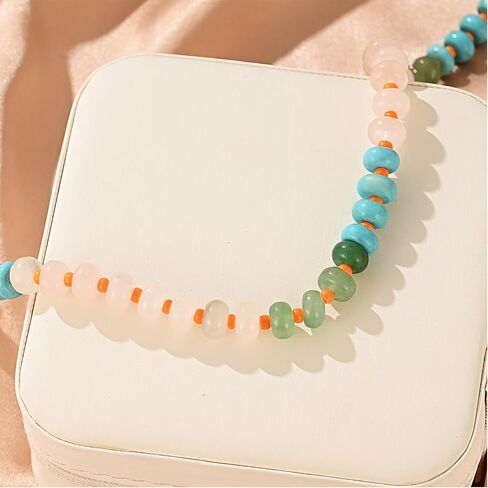 الحجر الطبيعي مطرز قلادة للنساء بوهو اليدوية مطرز قلادة الخرز الملونة المختنق قلادة 14 كيلو الذهب مطلي مشبك دائري سيرفر الشاطئ قلادة الصيف المجوهرات هدية in Kuwait