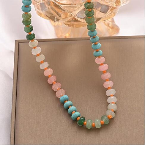 الحجر الطبيعي مطرز قلادة للنساء بوهو اليدوية مطرز قلادة الخرز الملونة المختنق قلادة 14 كيلو الذهب مطلي مشبك دائري سيرفر الشاطئ قلادة الصيف المجوهرات هدية in Kuwait