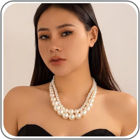 Pearl Choker Necklaces for Women Faux Pearl Necklaces Summer Layered Pearl Necklace Big Chunky Pearl Necklace Fashion Jewelry Gifts in Saudi Arabia