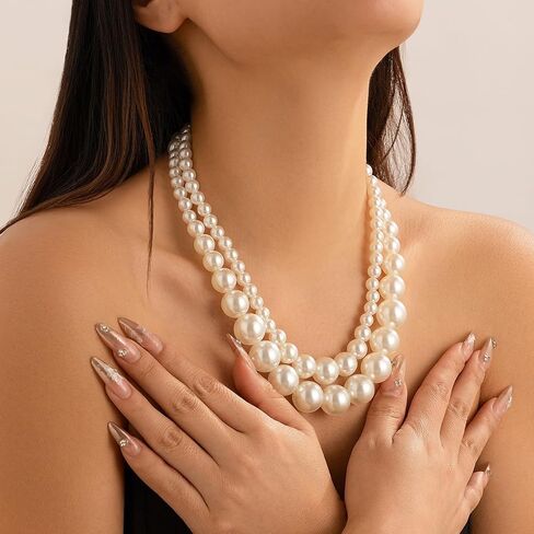 Pearl Choker Necklaces for Women Faux Pearl Necklaces Summer Layered Pearl Necklace Big Chunky Pearl Necklace Fashion Jewelry Gifts in Saudi Arabia