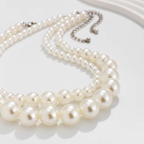 Pearl Choker Necklaces for Women Faux Pearl Necklaces Summer Layered Pearl Necklace Big Chunky Pearl Necklace Fashion Jewelry Gifts in Saudi Arabia