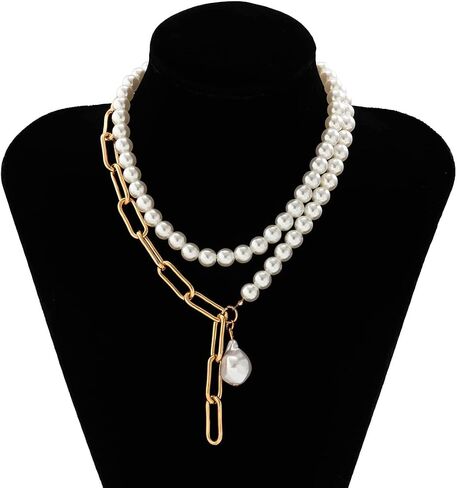 Pearl Choker Necklaces for Women Faux Pearl Necklaces Summer Layered Pearl Necklace Big Chunky Pearl Necklace Fashion Jewelry Gifts in Saudi Arabia