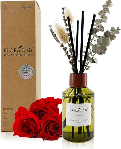 Scented Diffuser Set with Sticks and Real Dried Flowers, 6.7oz (200ml) Eucalyptus & Rosemary, Long-Lasting Fragrance, Natural Design, Perfect for Home & Bathroom, Shelf Decor, Ideal Gift in Saudi Arabia