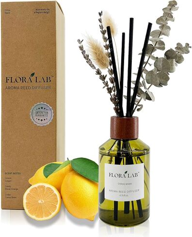 Scented Diffuser Set with Sticks and Real Dried Flowers, 6.7oz (200ml) Eucalyptus & Rosemary, Long-Lasting Fragrance, Natural Design, Perfect for Home & Bathroom, Shelf Decor, Ideal Gift in Saudi Arabia