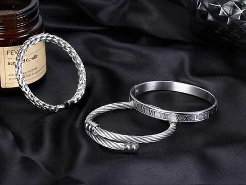 SAILIMUE Gold Bracelets for Men Women - Stainless Steel Roman Numeral Bangle Bracelet Silver Adjustable Cuff Bracelet Mens Twisted Cable Bracelet 3Pcs Luxury Bracelets Jewelry Gifts… in Saudi Arabia