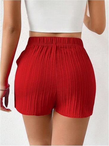 WDIRARA Women's Striped Bow Knot Side Shorts Elastic Waistband Asymmetrical Hem Ruched Skort Short in Saudi Arabia