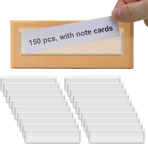 Label Holders Adhesive Shelf Tags - Fushing 50Pcs Clear Plastic Labels for Storage Bins with Name Label Badge Inserts, Removable Adhesive Pockets for Shelf Mailbox Binders Drawers Cabinets Organizer in Kuwait