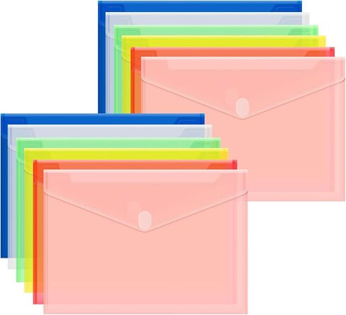 12-Pack Plastic Envelopes, Plastic Folders for Document Fit US Letter/A4 Size, Poly File Envelopes for School and Office Organization, 6 Colors in Saudi Arabia