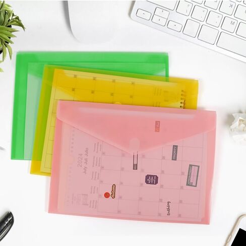 12-Pack Plastic Envelopes, Plastic Folders for Document Fit US Letter/A4 Size, Poly File Envelopes for School and Office Organization, 6 Colors in Saudi Arabia