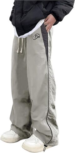 GORGLITTER Men's Drawstring Waist Cargo Pants Letter Print Wide Leg Y2k Pants in Saudi Arabia