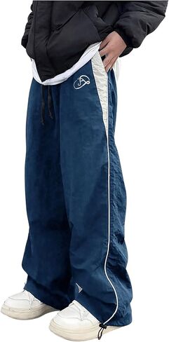 GORGLITTER Men's Drawstring Waist Cargo Pants Letter Print Wide Leg Y2k Pants in Saudi Arabia