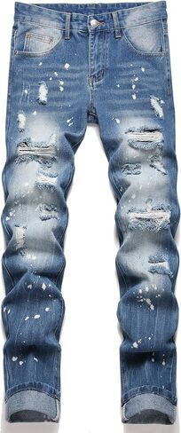 AITITIA Men's Ripped Regular Fit Straight Leg Jean in Kuwait
