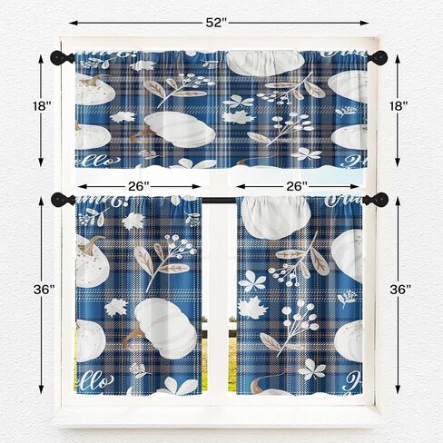 Fall Pumpkin Vintage Kitchen Window Curtains Valance and Tier Set 36 Inch, Autumn Orange Leaves 3 Piece Window Treatment Tiers for Living Room Bedroom Kitchen Decor Drapes in Saudi Arabia