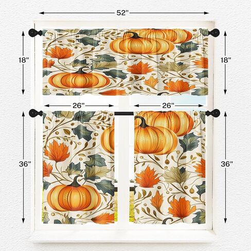 خريف اليقطين خمر نافذة المطبخ الستائر الستارة والطبقة مجموعة 36 بوصة، الخريف أوراق البرتقال 3 قطعة طبقات نافذة العلاج لغرفة المعيشة غرفة نوم ديكور المطبخ الستائر in Kuwait
