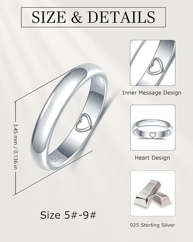 Inner Message Heart Ring - 925 Sterling Silver Imprint Ring Secretly Say 'I Love You' - Leaves Heart Mark - Ideal for Couples & Loved Ones - Love Ring Jewelry in Saudi Arabia