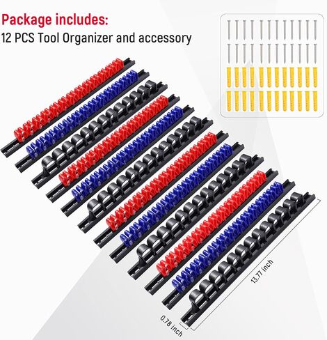 4 PCS Screwdriver Wrench Plier Organizers Wall Mount Pegboard Hand Tool Holders Plastic Rail Hanger Clips With 8 PCS Yellow Screws (Red Blue Black) in Saudi Arabia