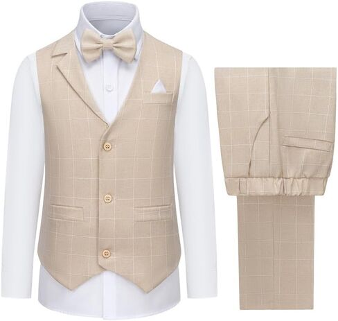 Boys Plaid Vest and Pants Check Formal Wedding Ring Bearer Outfit Tuxedo Dress Suits in Saudi Arabia