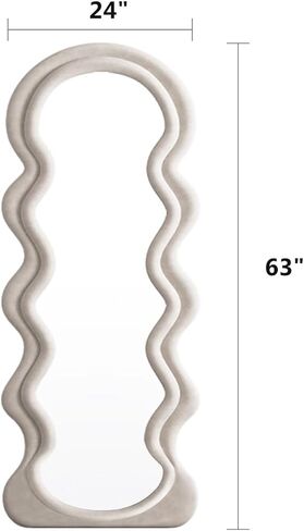 OGCAU Full Length Mirror, Wavy Mirror Full Length, 63"x24" Irregular Wave Floor Mirror, Full Length Wall Mirror with Flannel Frame, Full Body Mirror Standing Hanging or Leaning for Bedroom (Pink) in Saudi Arabia