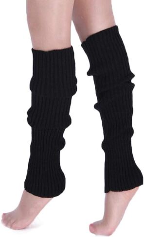 Bettli Leg Warmer, Women Thigh High Tie Cable Knit Crochet Boot Socks (Black) in Kuwait