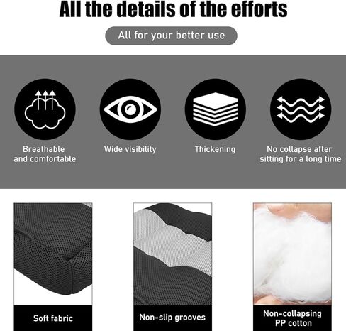 Car Booster Front Seat Cushion, Breathable Mesh Adult Booster Seat Pad, Portable Increasing Height Cushion for Most Cars, Offices, Homes, Universal Car Accessories (Black) in Kuwait