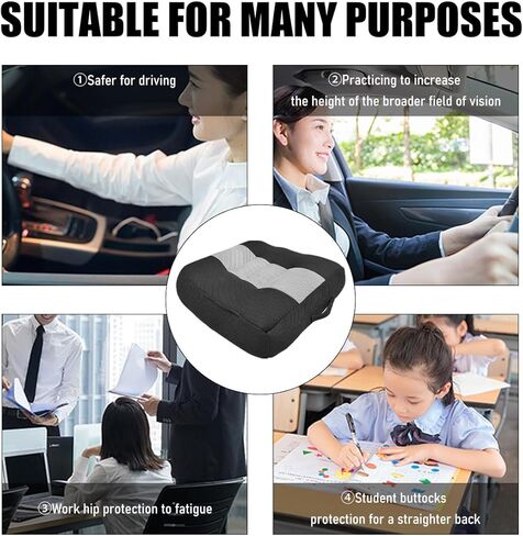 Car Booster Front Seat Cushion, Breathable Mesh Adult Booster Seat Pad, Portable Increasing Height Cushion for Most Cars, Offices, Homes, Universal Car Accessories (Black) in Kuwait