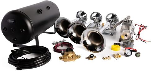 Viking Horns | Universal Fit | Insanely Loud (170dB) 3 Trumpet Train Horn Kit (Chrome Horns) | 200PSI Air Compressor | 5 Gallon Air Tank - [V103C-6-12/311-1] in Saudi Arabia