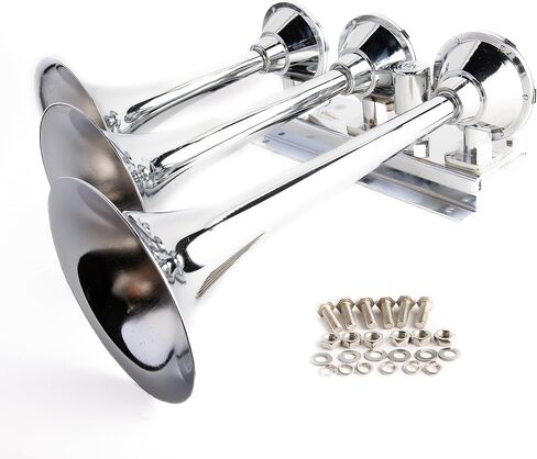 Viking Horns | Universal Fit | Insanely Loud (170dB) 3 Trumpet Train Horn Kit (Chrome Horns) | 200PSI Air Compressor | 5 Gallon Air Tank - [V103C-6-12/311-1] in Saudi Arabia