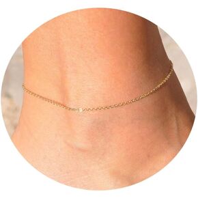 Ankle Bracelets for Women Dainty 18K Gold Plated Anklet Waterproof Round Beaded Paperclip Herringbone Pearl Chain Anklets Waterproof Beach Foot Jewelry