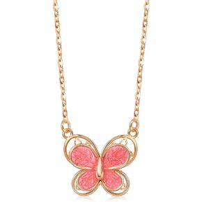 CHOW SANG SANG Delicate Gold 18K Rose Solid Gold Butterfly Necklace for Women and Girls 92260N | 18.5 Inches, (47 CM)