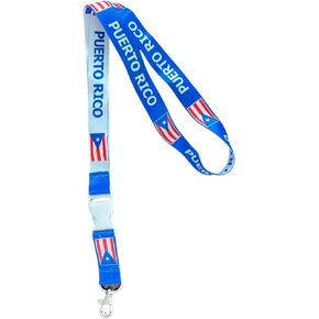 Lunch Money Double Sided Reversible White and Blue Puerto Rico Flag Lanyard with Detachable Buckle and Clip