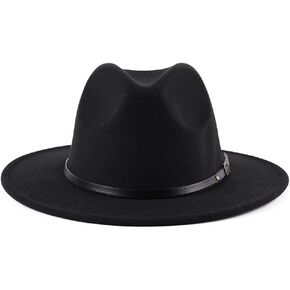 NARAMAX 1PC Wide Brim Floppy Panama Hat Belt Buckle Wool Fedora Hat for Unisex (Green)