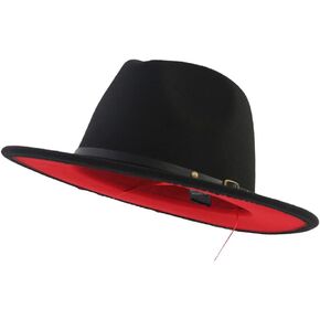 QUUPY Two Tone Wide Brim Fedora Hats Felt Panama Cap with Belt Buckle for Women Men Black