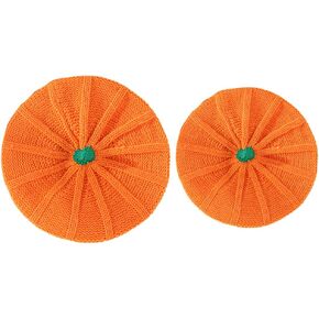 Winter Warm Beret Hat, Halloween Pumpkin Knit Beanie Cap, Parent-Child Knitted Hat for Adult and Toddlers