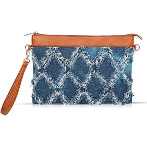 Clutch Purses for Women, Denim Fabric Envelope Package, Bohemian Plaid Pattern Clutch Bags, Handbags Suitable for Beach, Travel, Daily Matching