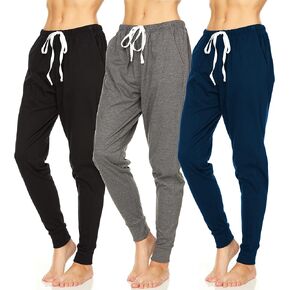 Essential Elements 3 Pack: Womens Cotton Joggers - 100% Cotton Lounge Athletic Casual Sleep Casual Pajama PJ Pants Sweatpants