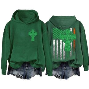 MOGUI Shamrock American Flag Sweatshirt Irish American Flag Shirt St. Patrick'S Day Gift