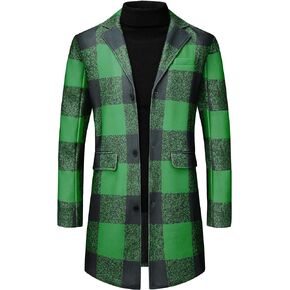 Lars Amadeus Plaid Overcoat for Men's Notch Lapel Single Breasted Checked Winter Trench Coat